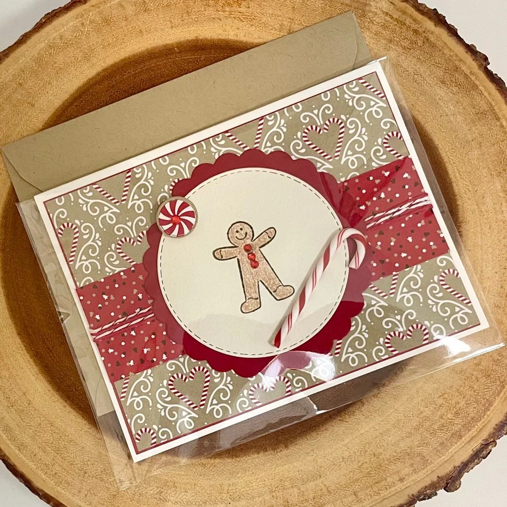 Handmade Christmas Greeting Cards - Gingerbread Theme - Set of 3 Assorted